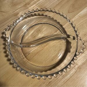 Vintage Imperial Glass 2 Handle Candlewick Beaded Glass Split Dish
